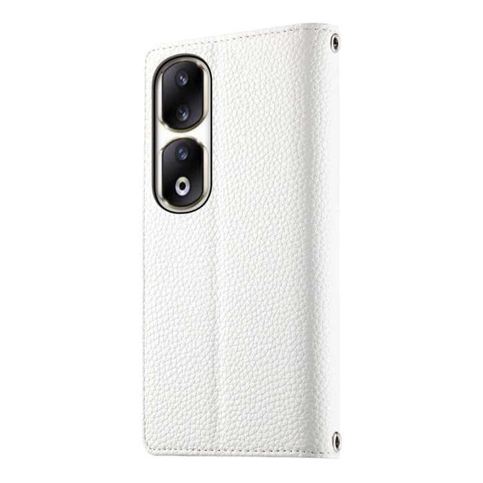 For Honor 90 Pro Stitching Multi-card Zipper Wallet Leather Phone Case with Short Strap(White)