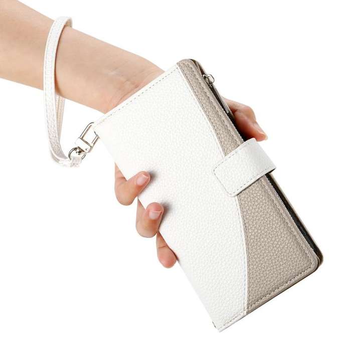 For Honor 200 Stitching Multi-card Zipper Wallet Leather Phone Case with Short Strap(White)