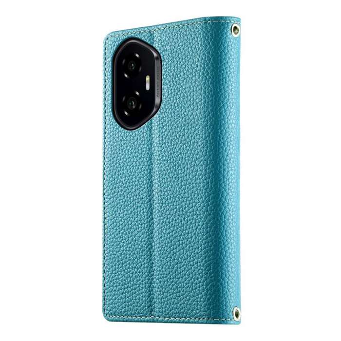 For Honor 300 Stitching Multi-card Zipper Wallet Leather Phone Case with Short Strap(Blue)