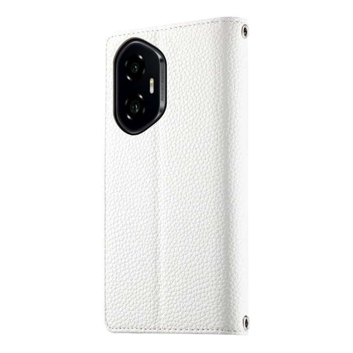 For Honor 300 Stitching Multi-card Zipper Wallet Leather Phone Case with Short Strap(White)