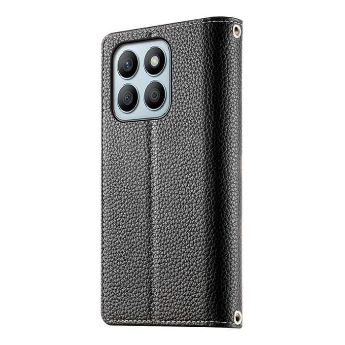 For Honor X8b Stitching Multi-card Zipper Wallet Leather Phone Case with Short Strap(Black)
