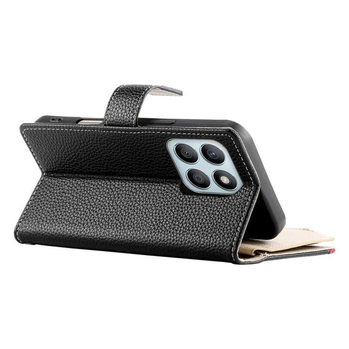 For Honor X8b Stitching Multi-card Zipper Wallet Leather Phone Case with Short Strap(Black)