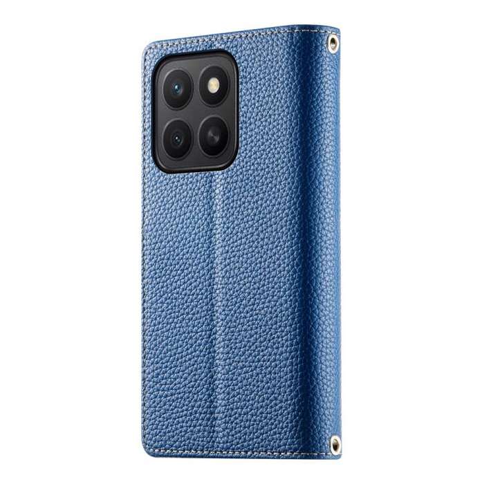 For Honor X8c 4G Stitching Multi-card Zipper Wallet Leather Phone Case with Short Strap(Dark Blue)