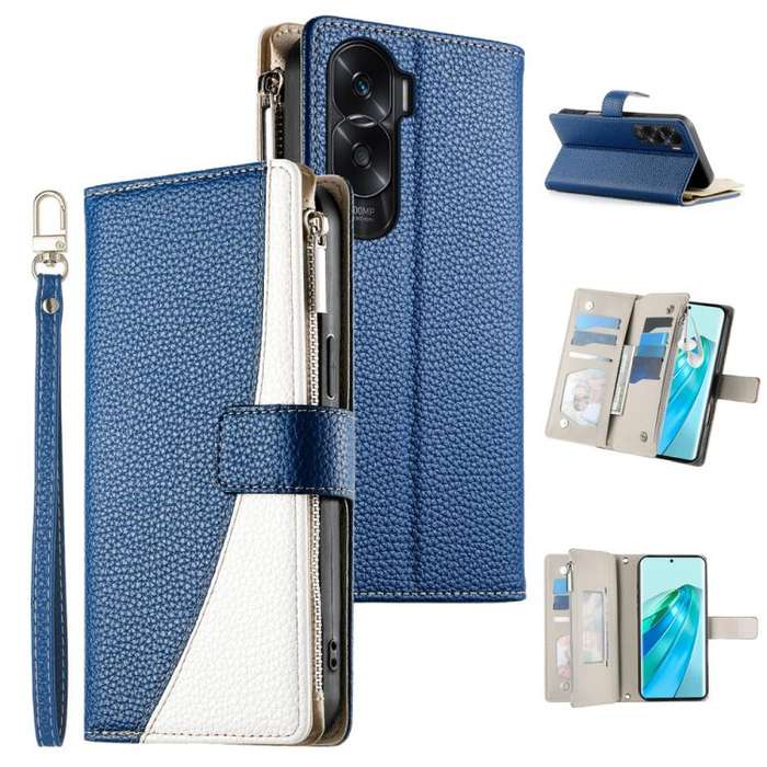 For Honor X50i / Honor 90 Lite Stitching Multi-card Zipper Wallet Leather Phone Case with Short S...