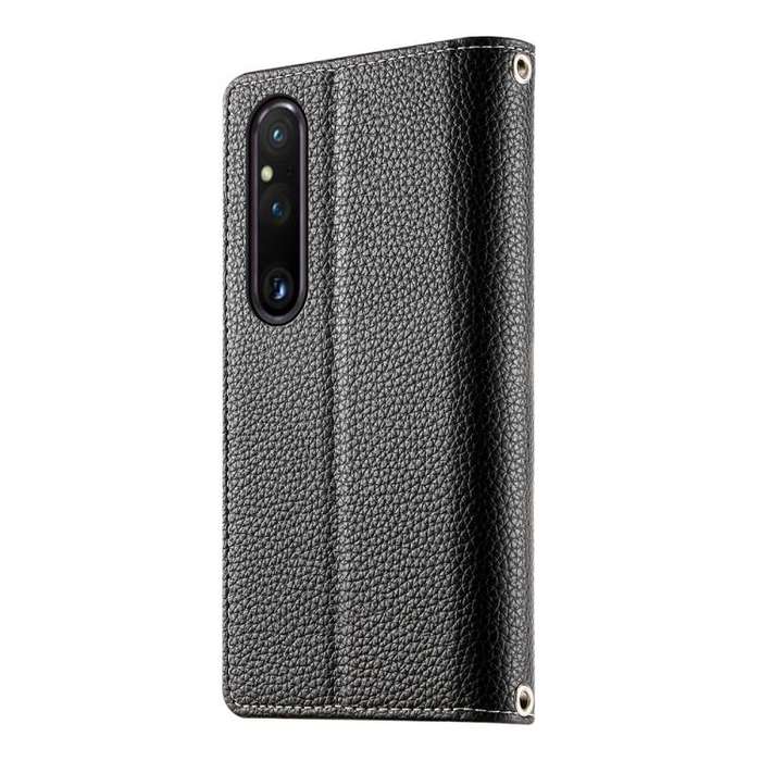 For Sony Xperia 1 V Stitching Multi-card Zipper Wallet Leather Phone Case with Short Strap(Black)