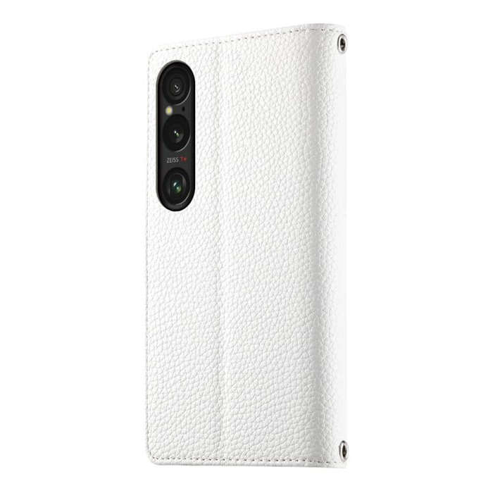 For Sony Xperia 1 VI Stitching Multi-card Zipper Wallet Leather Phone Case with Short Strap(White)
