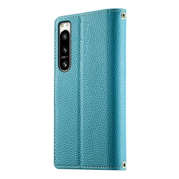For Sony Xperia 5 IV Stitching Multi-card Zipper Wallet Leather Phone Case with Short Strap(Blue)