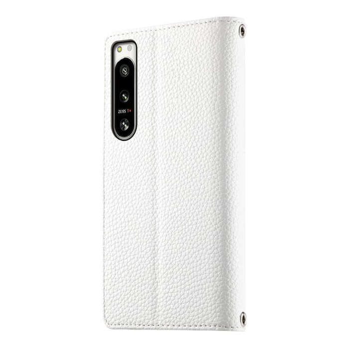 For Sony Xperia 5 IV Stitching Multi-card Zipper Wallet Leather Phone Case with Short Strap(White)