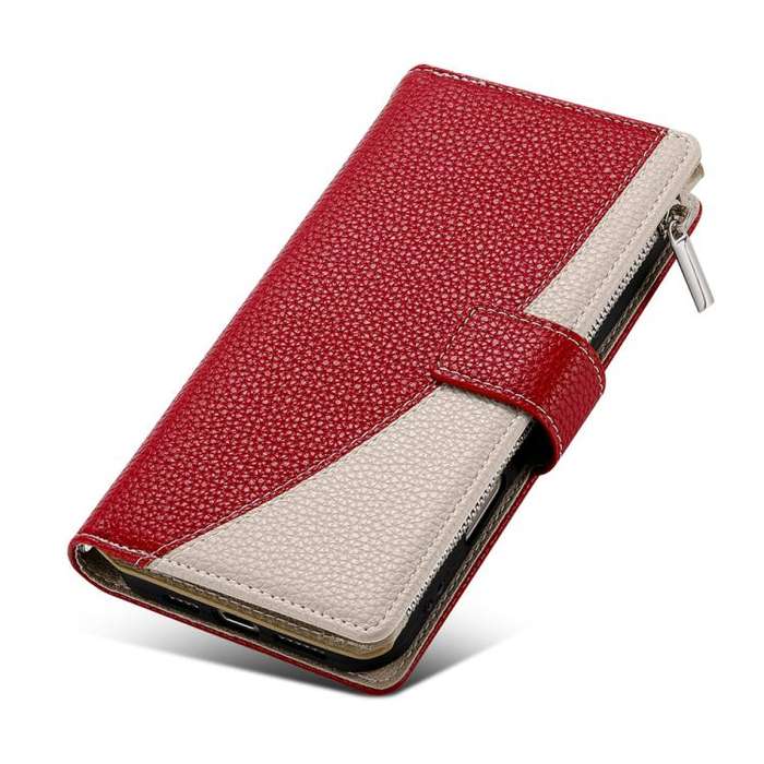 For Sony Xperia 5 IV Stitching Multi-card Zipper Wallet Leather Phone Case with Short Strap(Red)