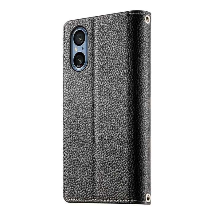 For Sony Xperia 5 V Stitching Multi-card Zipper Wallet Leather Phone Case with Short Strap(Black)
