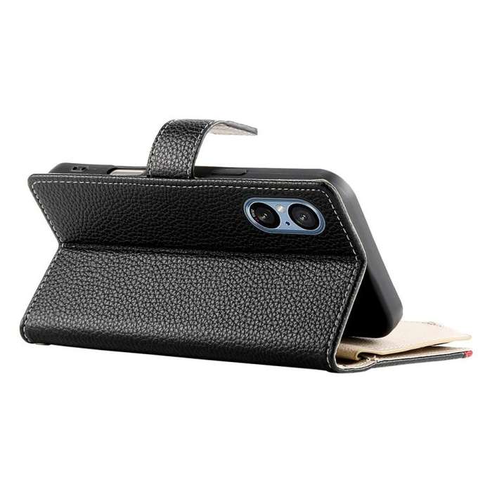 For Sony Xperia 5 V Stitching Multi-card Zipper Wallet Leather Phone Case with Short Strap(Black)