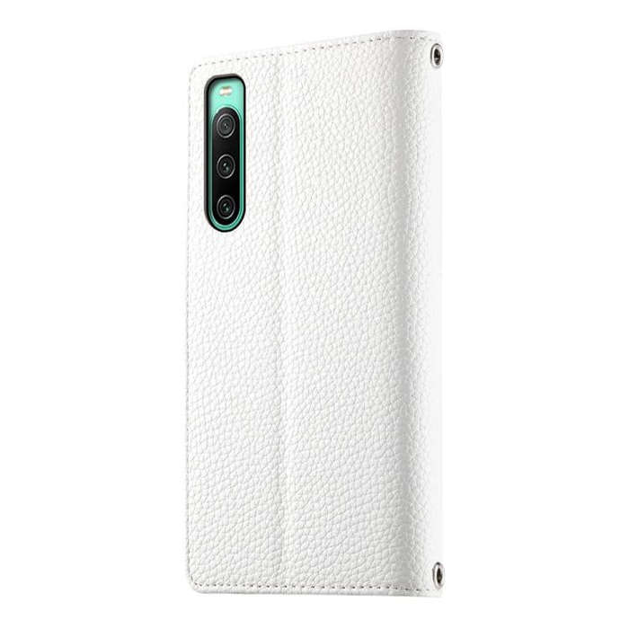 For Sony Xperia 10 IV Stitching Multi-card Zipper Wallet Leather Phone Case with Short Strap(White)