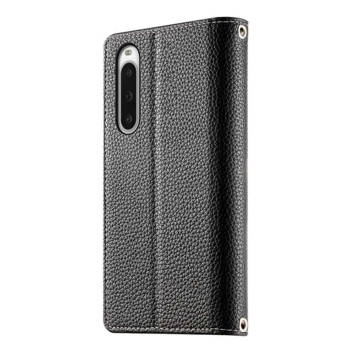 For Sony Xperia 10 V Stitching Multi-card Zipper Wallet Leather Phone Case with Short Strap(Black)