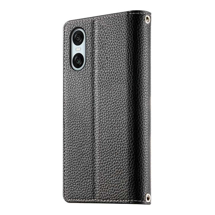 For Sony Xperia 10 VI Stitching Multi-card Zipper Wallet Leather Phone Case with Short Strap(Black)