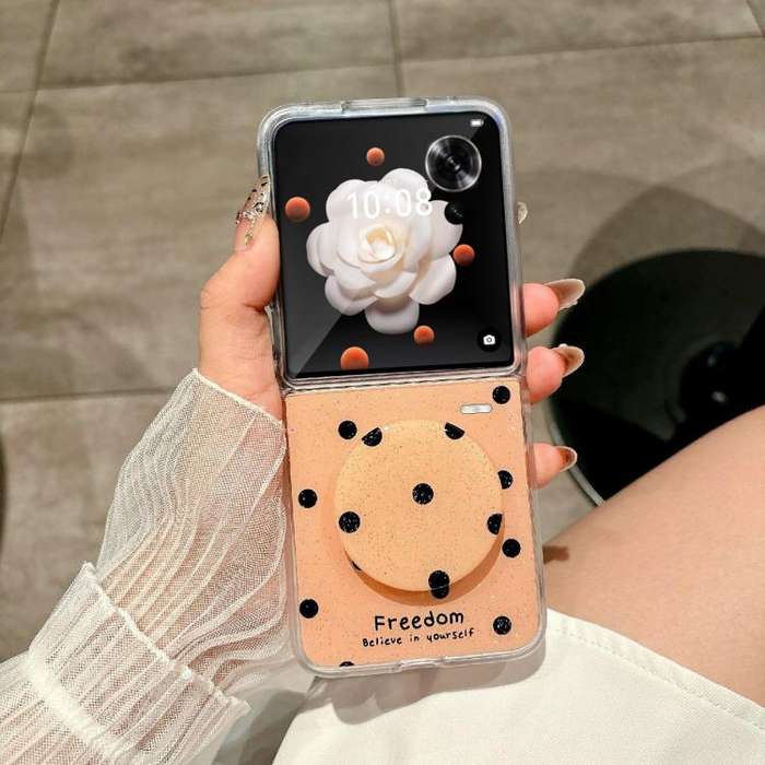 For Honor Magic V Flip Glitter Powder Dots Pattern Phone Case with Holder(Gold)