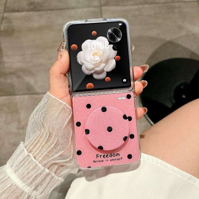 For Honor Magic V Flip Glitter Powder Dots Pattern Phone Case with Holder(Rose Red)