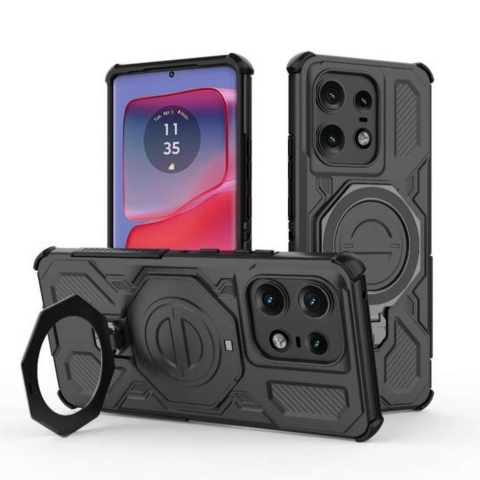 For Motorola Edge 50 Pro 5G Global J-20 Solid Color MagSafe Magnetic TPU+PC Phone Case(Black)