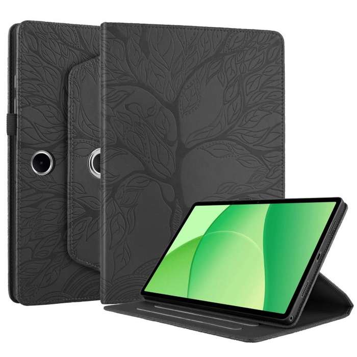For OPPO Pad SE Tree Life Embossed Rotation Leather Tablet Case(Black)