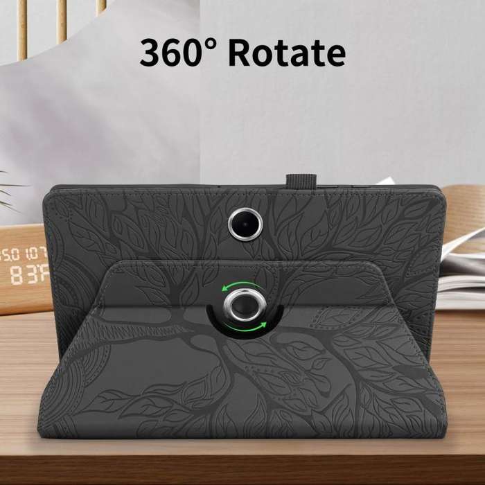 For OPPO Pad SE Tree Life Embossed Rotation Leather Tablet Case(Black)