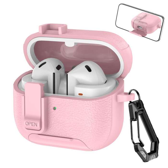 For Samsung Galaxy Buds3 / Buds3 Pro Leather Texture Wireless Earphones Case with Hook & Holder(P...