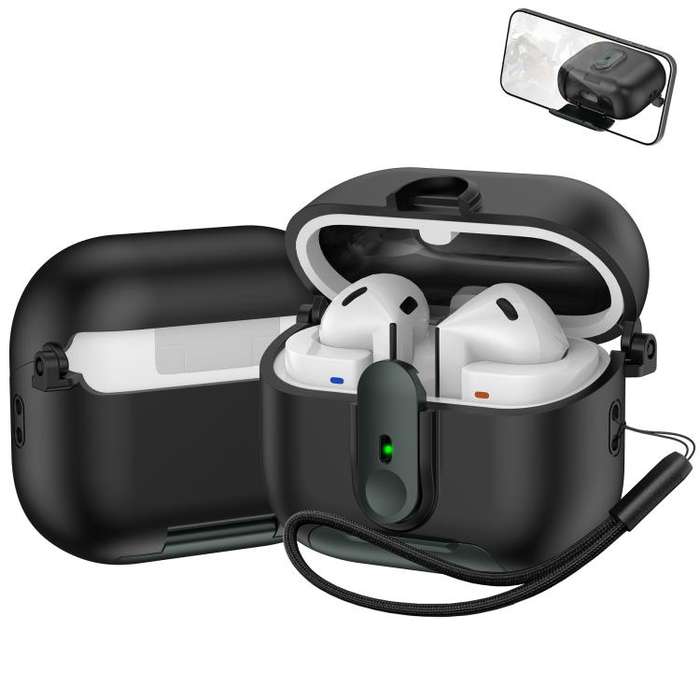 For Samsung Galaxy Buds3 / Buds3 Pro One-piece Holder Wireless Earphones Case with Lanyard(Black ...