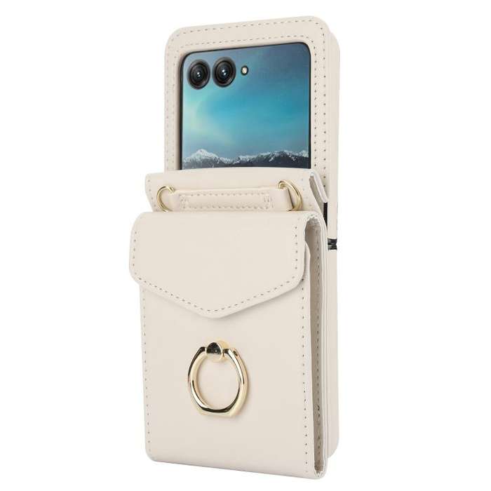 For Motorola Razr 40 Ultra Ring Holder RFID Card Slot Phone Case(Beige)