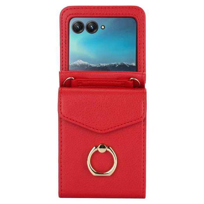 For Motorola Razr 40 Ultra Ring Holder RFID Card Slot Phone Case(Red)