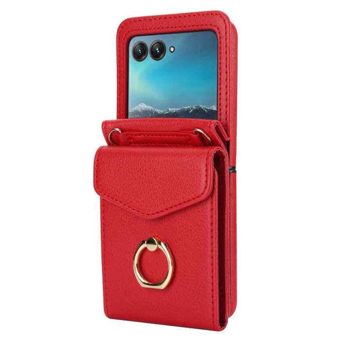 For Motorola Razr 40 Ultra Ring Holder RFID Card Slot Phone Case(Red)