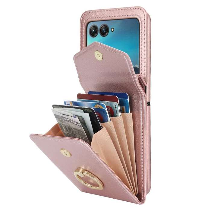 For Motorola Razr 40 Ultra Ring Holder RFID Card Slot Phone Case(Rose Gold)