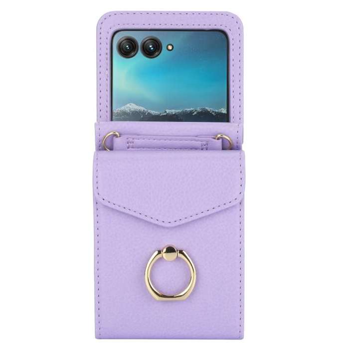 For Motorola Razr 50 Ultra Ring Holder RFID Card Slot Phone Case(Purple)