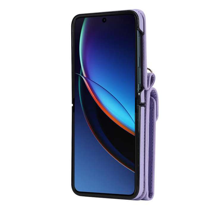 For Motorola Razr 50 Ultra Ring Holder RFID Card Slot Phone Case(Purple)