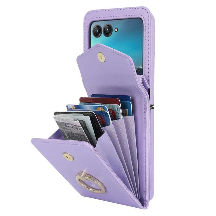 For Motorola Razr 50 Ultra Ring Holder RFID Card Slot Phone Case(Purple)