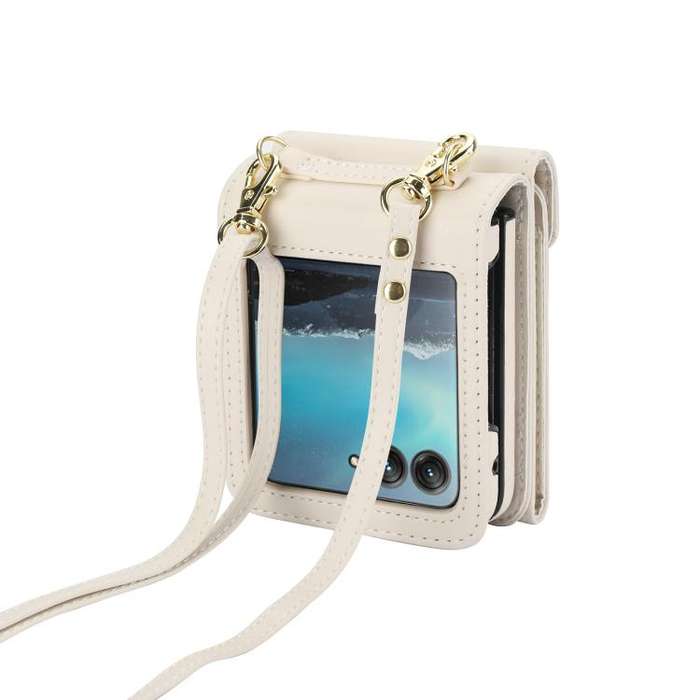 For Motorola Razr 60 Ultra Ring Holder RFID Card Slot Phone Case(Beige)