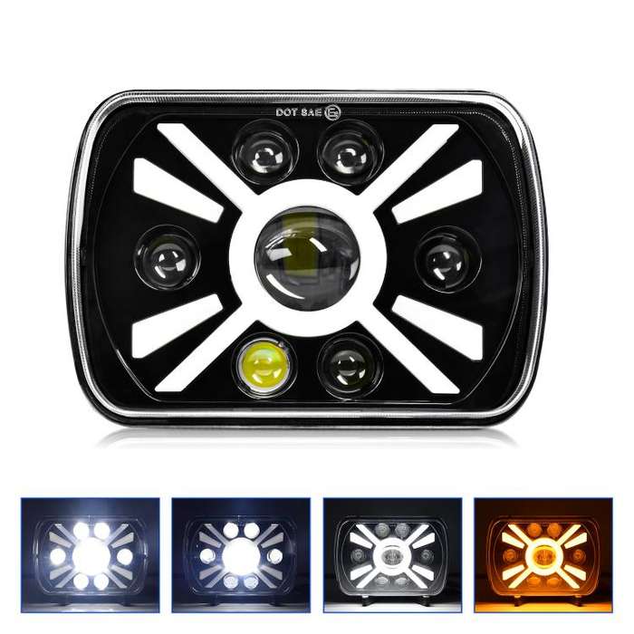 Y23 H4 7 inch Car Seven-bead Sun Style Square Modified Headlight for Jeep Wrangler(Black)