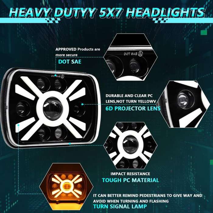 Y23 H4 7 inch Car Seven-bead Sun Style Square Modified Headlight for Jeep Wrangler(Black)