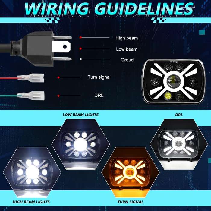 Y23 H4 7 inch Car Seven-bead Sun Style Square Modified Headlight for Jeep Wrangler(Black)