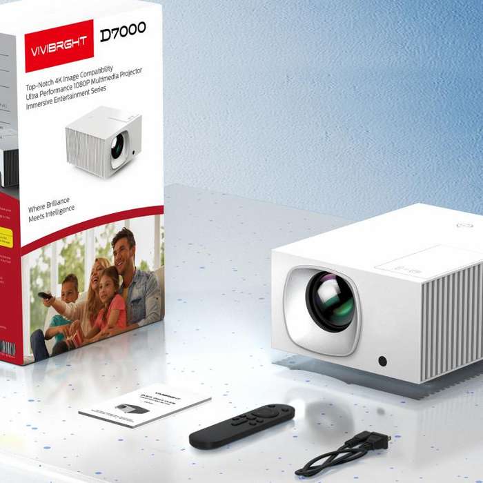 VIVIBRIGHT D7000 Lite 1920x1080P 550ANSI Screen Mirror Smart Projector, EU Plug(White)