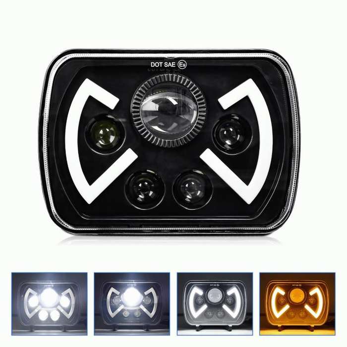 Y22 H4 7 inch Car Butterfly Style Square Modified Headlight for Jeep Wrangler(Black)