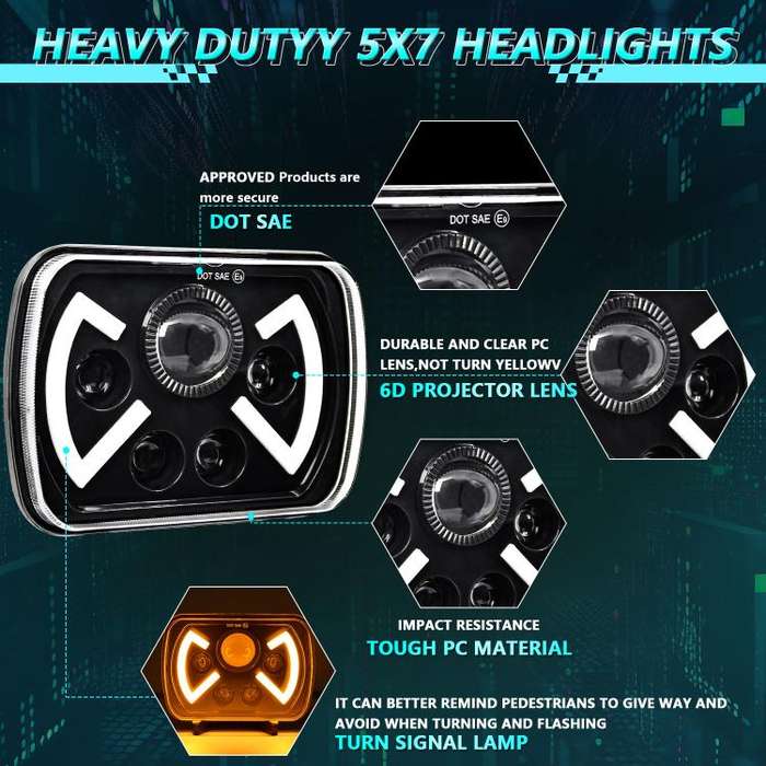 Y22 H4 7 inch Car Butterfly Style Square Modified Headlight for Jeep Wrangler(Black)