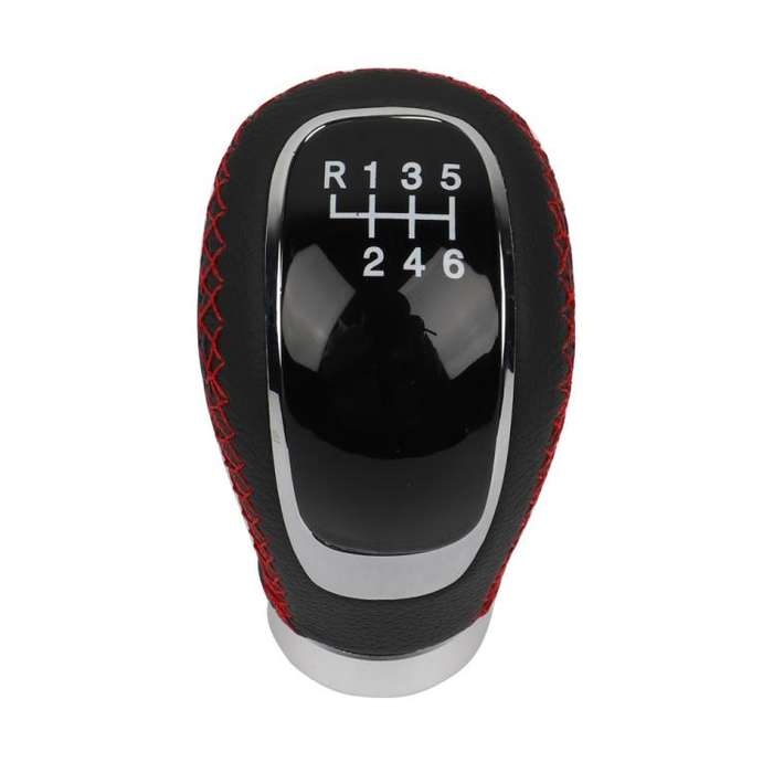Car Manual Gear Lever Knob Leather Gear Shift Knob, with Hole(Black Red)