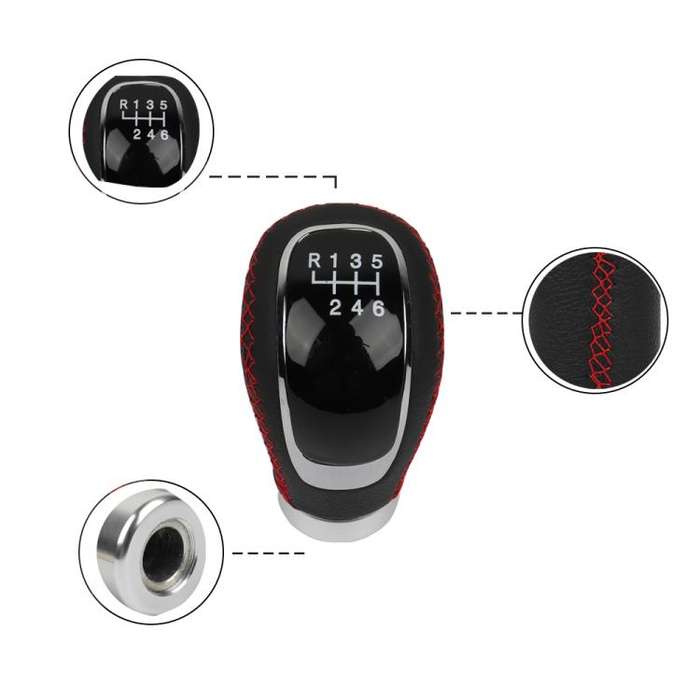 Car Manual Gear Lever Knob Leather Gear Shift Knob, with Hole(Black Red)