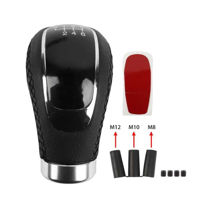 Car Manual Gear Lever Knob Leather Gear Shift Knob, with Hole(Black Red)