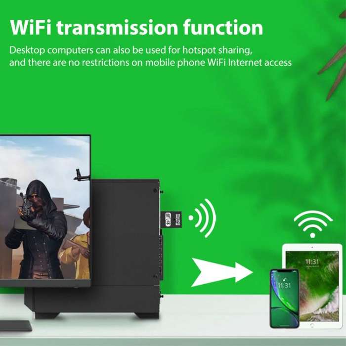 RE-905 Built-in Antenna Bluetooth WiFi 2 in 1 Computer Driver-free USB Network Adapter(Black)