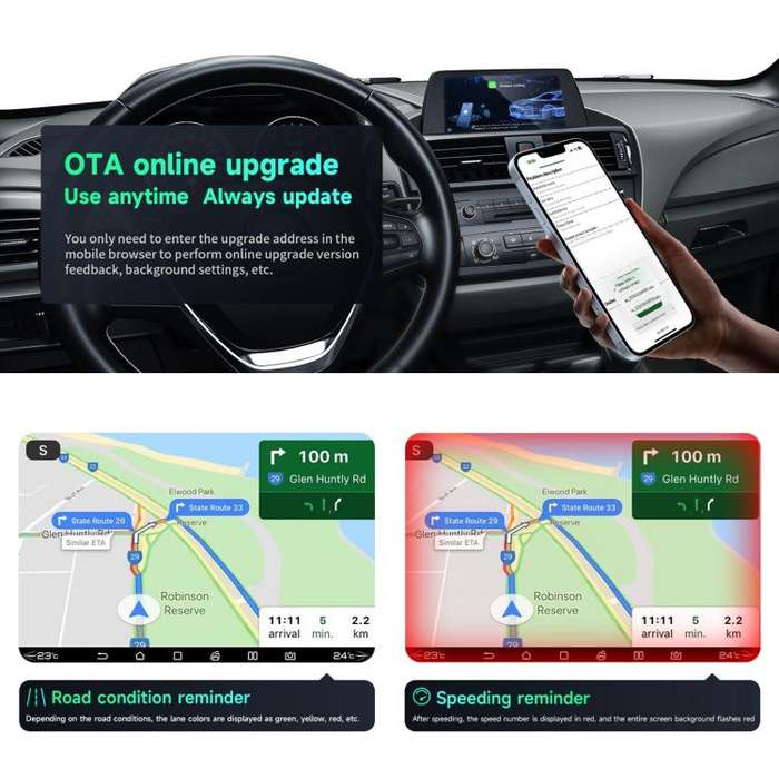 2 in 1 Car CarPlay and Android Auto Wired to Wireless Smart Box Adapter Mini USB Converter(Black)