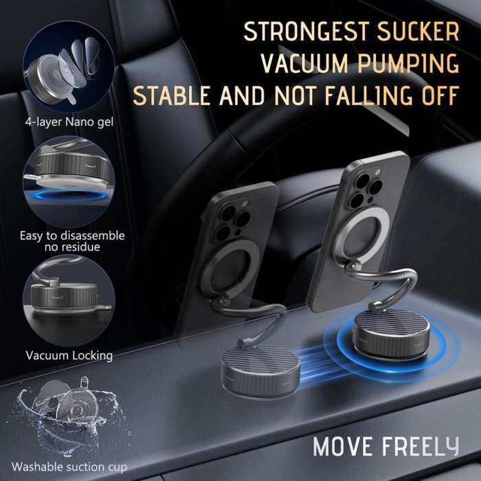 H3 Folding Vacuum Adsorption Magnetic Car Phone Holder(Silver Grey)