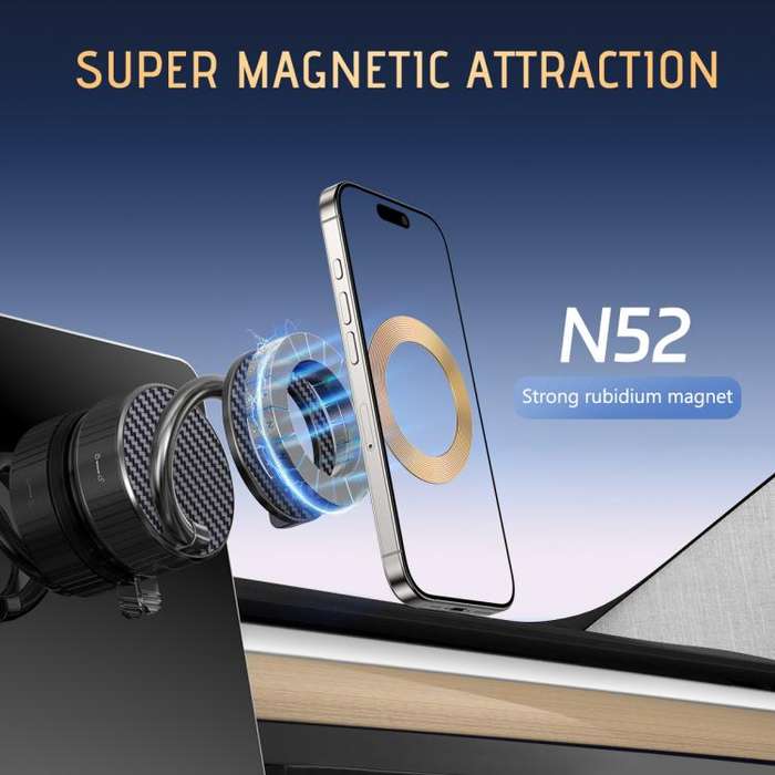 H3 Folding Vacuum Adsorption Magnetic Car Phone Holder(Silver Grey)