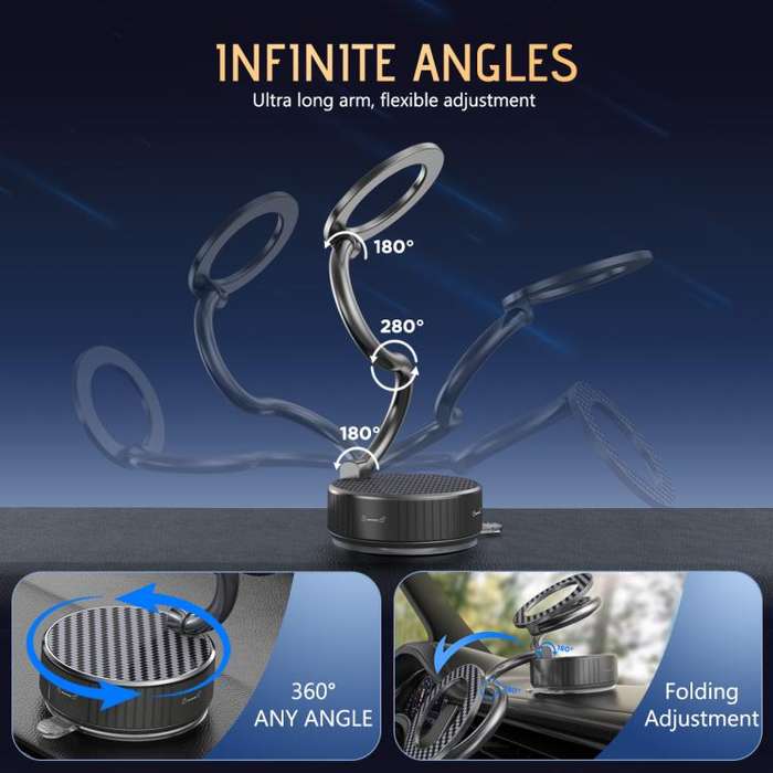 H3 Folding Vacuum Adsorption Magnetic Car Phone Holder(Silver Grey)