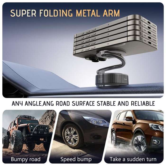 H3 Folding Vacuum Adsorption Magnetic Car Phone Holder(Silver Grey)