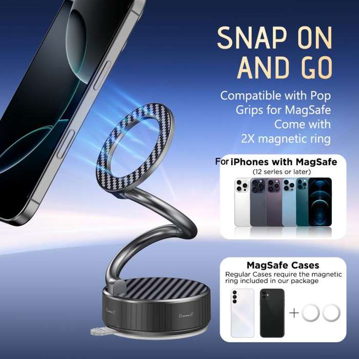 H3 Folding Vacuum Adsorption Magnetic Car Phone Holder(Silver Grey)
