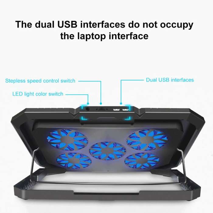 NUOXI YL-018 5-Core Fans Ultra-quiet Laptop Cooler RGB Light Cooling Holder(Black)
